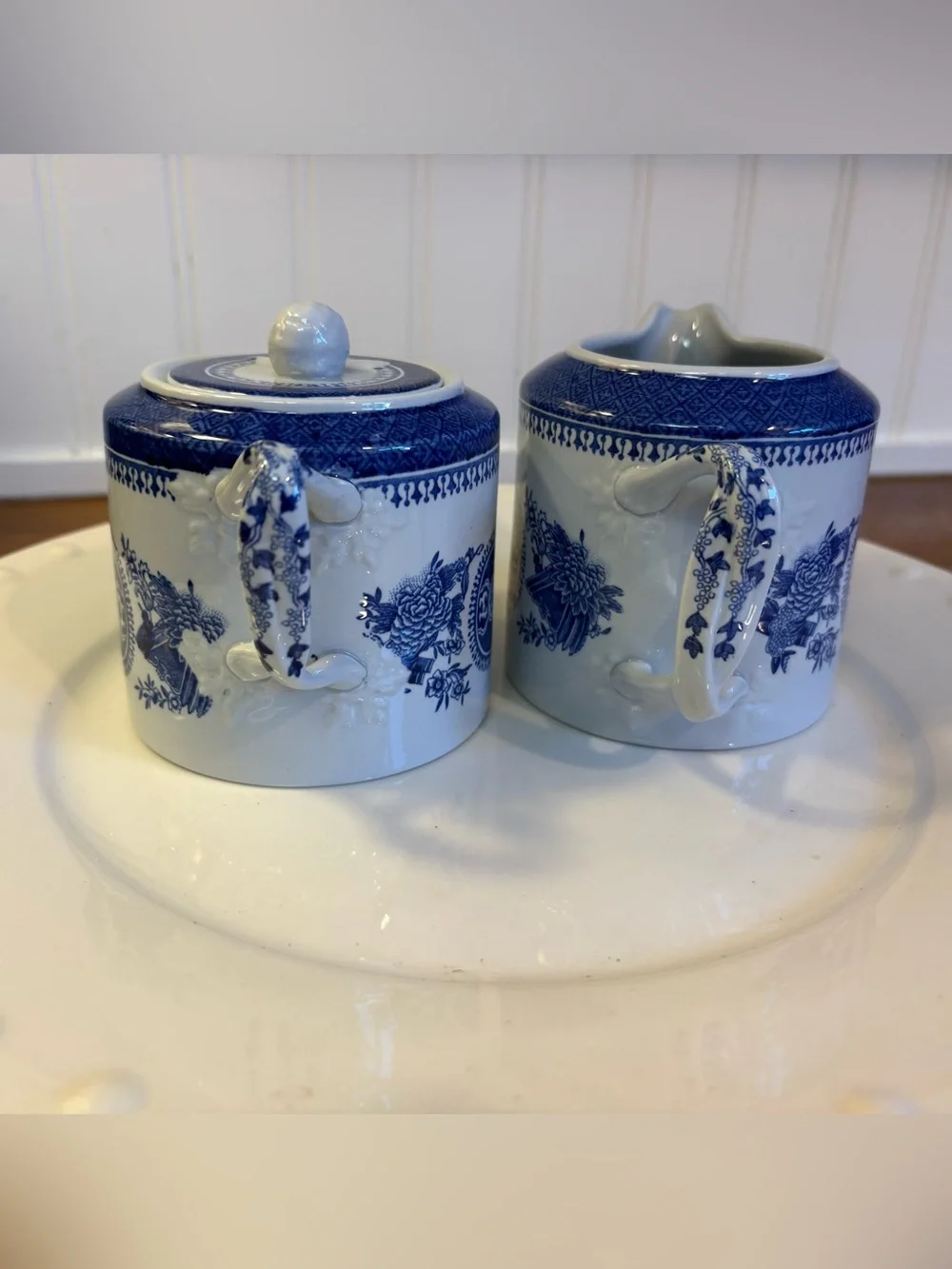 Spode ‘Fitzhugh Blue’ creamer and sugar with lid